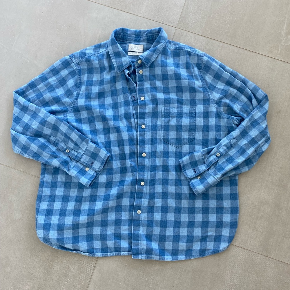 J Crew Button Down Blue Plaid Flannel Size 22